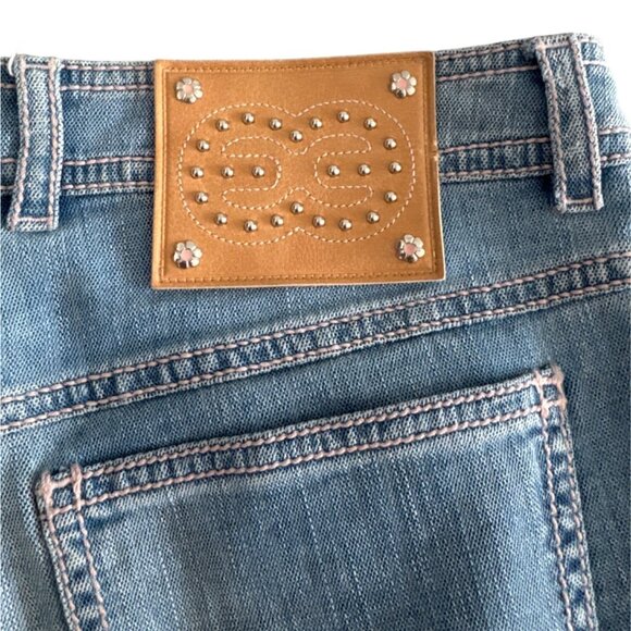 Escada Womens Light Blue Denim Flared Jeans With Rhinestone Detail Size 42 - Picture 10 of 10